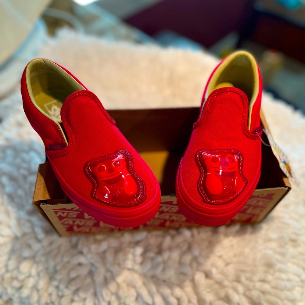 NWT Toddler Vans Haribo Goldbears Red Slip Ons, Size 13.5 T
